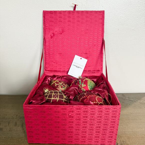 Frontgate Burgundy Glass Egg Ornaments Set of 4 EUC in Box - Picture 3 of 10